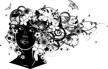 Royalty Free Clipart Image of a Woman With Hair Made of Flowers
