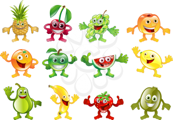 Royalty Free Clipart Image of Happy Fruit Characters
