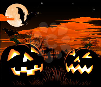 Royalty Free Clipart Image of a Halloween Graveyard Background