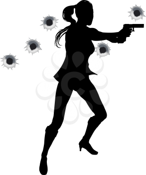 Royalty Free Clipart Image of a Woman Shooting a Gun