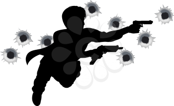 Royalty Free Clipart Image of a Person Holding Two Guns
