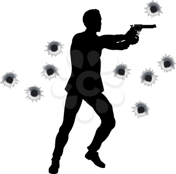 Royalty Free Clipart Image of a Man Shooting a Gun