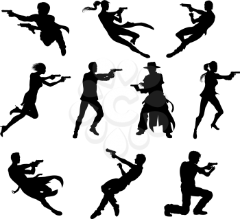 Royalty Free Clipart Image of a Silhouettes of People in Action