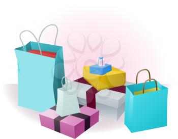 Royalty Free Clipart Image of a Stack of Shopping Purchases
