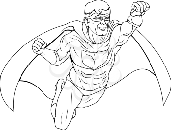Royalty Free Clipart Image of a Superhero Flying 
