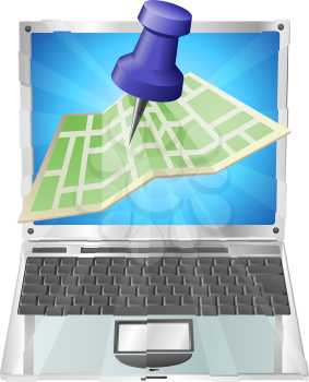 Royalty Free Clipart Image of a Street Map on a Laptop 