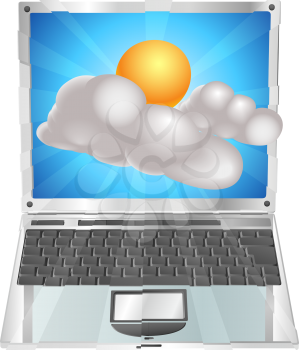 Royalty Free Clipart Image of Weather Icons on a Laptop Screen