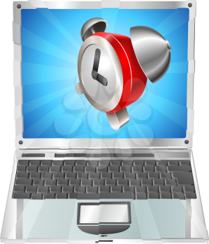 Royalty Free Clipart Image of a Laptop and Alarm Clock