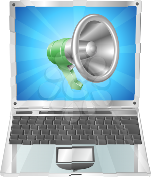 Royalty Free Clipart Image of a Megaphone on a Laptop