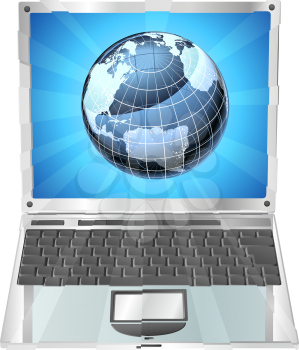 Royalty Free Clipart Image of a Globe on a Laptop Screen