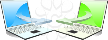 Royalty Free Clipart Image of Laptops Communicating Via Wireless