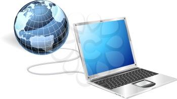 Royalty Free Clipart Image of a Laptop Connected to a Globe