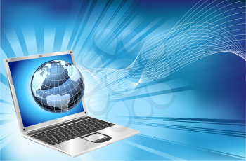 Royalty Free Clipart Image of a Laptop Displaying a Globe