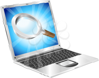 Royalty Free Clipart Image of a Magnifying Glass on a Laptop