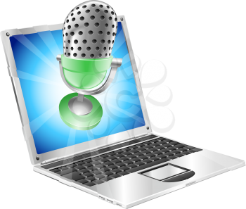Royalty Free Clipart Image of a Microphone on a Laptop Screen