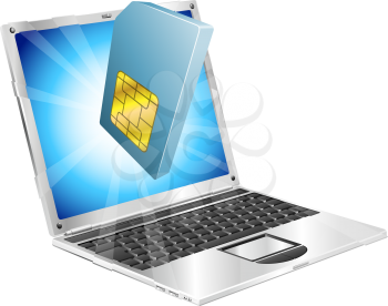 Royalty Free Clipart Image of a SIM Card on a Laptop Screen