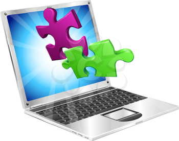 Royalty Free Clipart Image of Jigsaw Pieces on a Laptop 