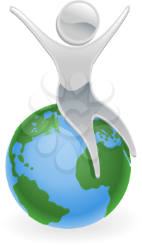Royalty Free Clipart Image of a Mascot Sitting on the World