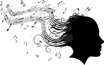 Royalty Free Clipart Image of a Woman With Musical Notes as Hair