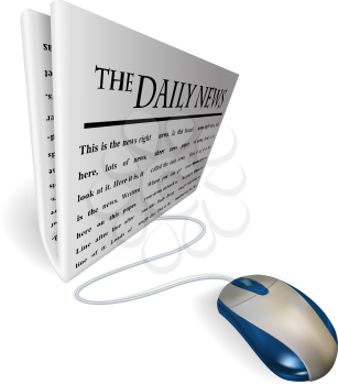 Royalty Free Clipart Image of a Mouse Connected to a Newspaper