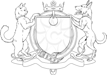 Royalty Free Clipart Image of a Cat and Dog Coat of Arms