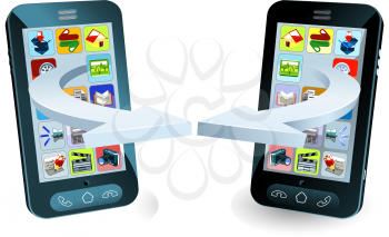 Royalty Free Clipart Image of Smartphones Communicating Via Wireless Technology Concept