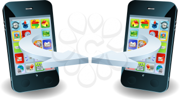Royalty Free Clipart Image of Smartphones Communicating Via Wireless Technology Concept