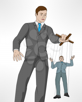 Royalty Free Clipart Image of a Businessman Controlling a Puppet