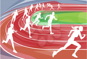 Royalty Free Clipart Image of Runners Sprinting on a Track