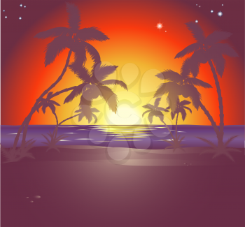 Royalty Free Clipart Image of a Beautiful Beach Scene at Sunset