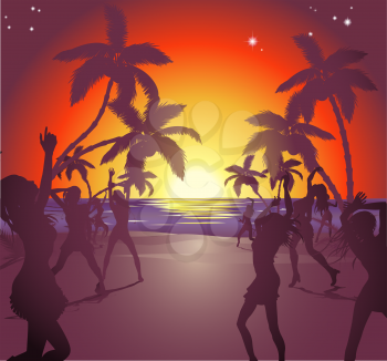 Royalty Free Clipart Image of People Dancing on a Beach
