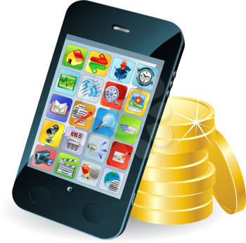 Royalty Free Clipart Image of a Smartphone and Coins