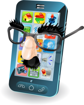 Royalty Free Clipart Image of a Cellphone With a Mask