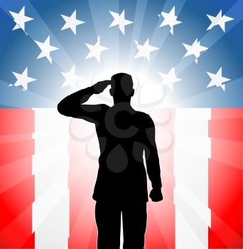 Royalty Free Clipart Image of a Man Saluting in Front of the American Flag