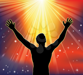Royalty Free Clipart Image of a Man With Arms Raised