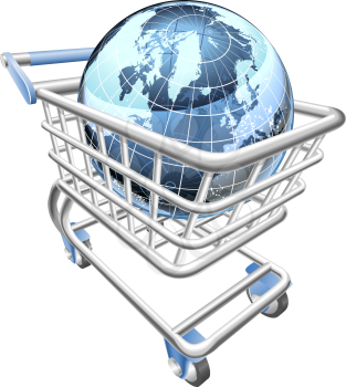 Royalty Free Clipart Image of a Globe in a Shopping Cart