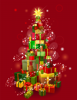 Royalty Free Clipart Image of a Tree Comprised of Presents