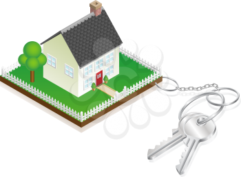 Royalty Free Clipart Image of a House Attached to Keys as a Keyring