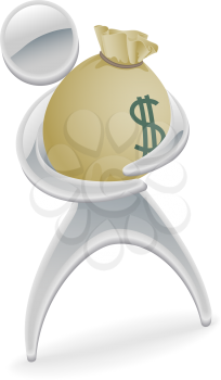Royalty Free Clipart Image of a Character Holding a Bag of Money