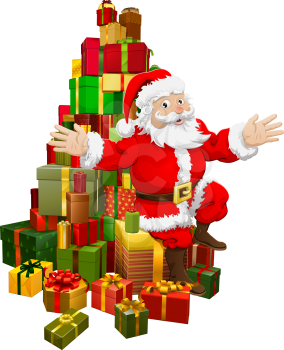 Royalty Free Clipart Image of Father Christmas and Presents