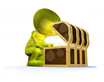 Royalty Free Clipart Image of a Man Looking in a Chest