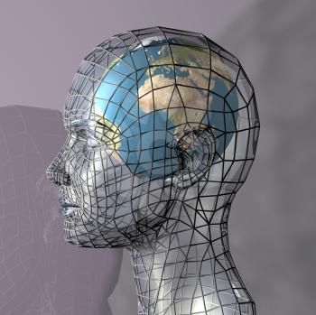 Royalty Free Clipart Image of a Globe Inside a Head