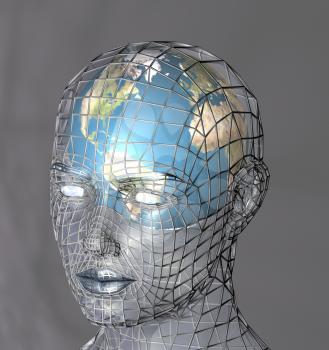 Royalty Free Clipart Image of a Globe Inside a Head