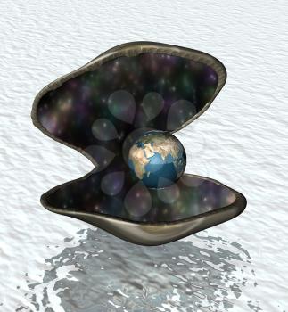 Royalty Free Clipart Image of a Pearl in an Oyster