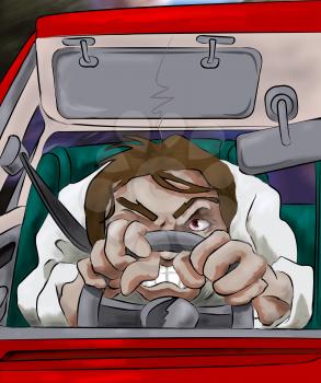 Royalty Free Clipart Image of a Man With Road Rage
