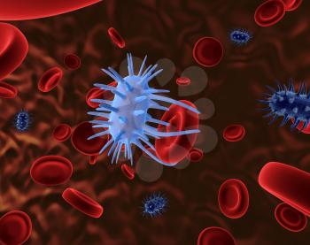 Royalty Free Clipart Image of a Virus Attacking Blood Cells