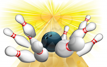 An illustration of a bowling ball scoring a strike
