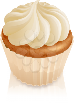 Illustration of fairy cake cupcake with white butter cream icing on top