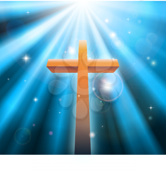 Christian religion cross crucifix bathed in light rays