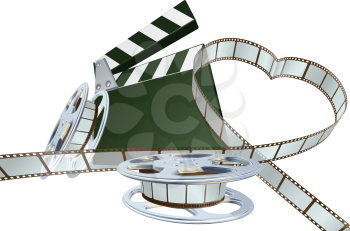 Film strip forming heart shape with clapper board and reels. Space for copy in the centre.